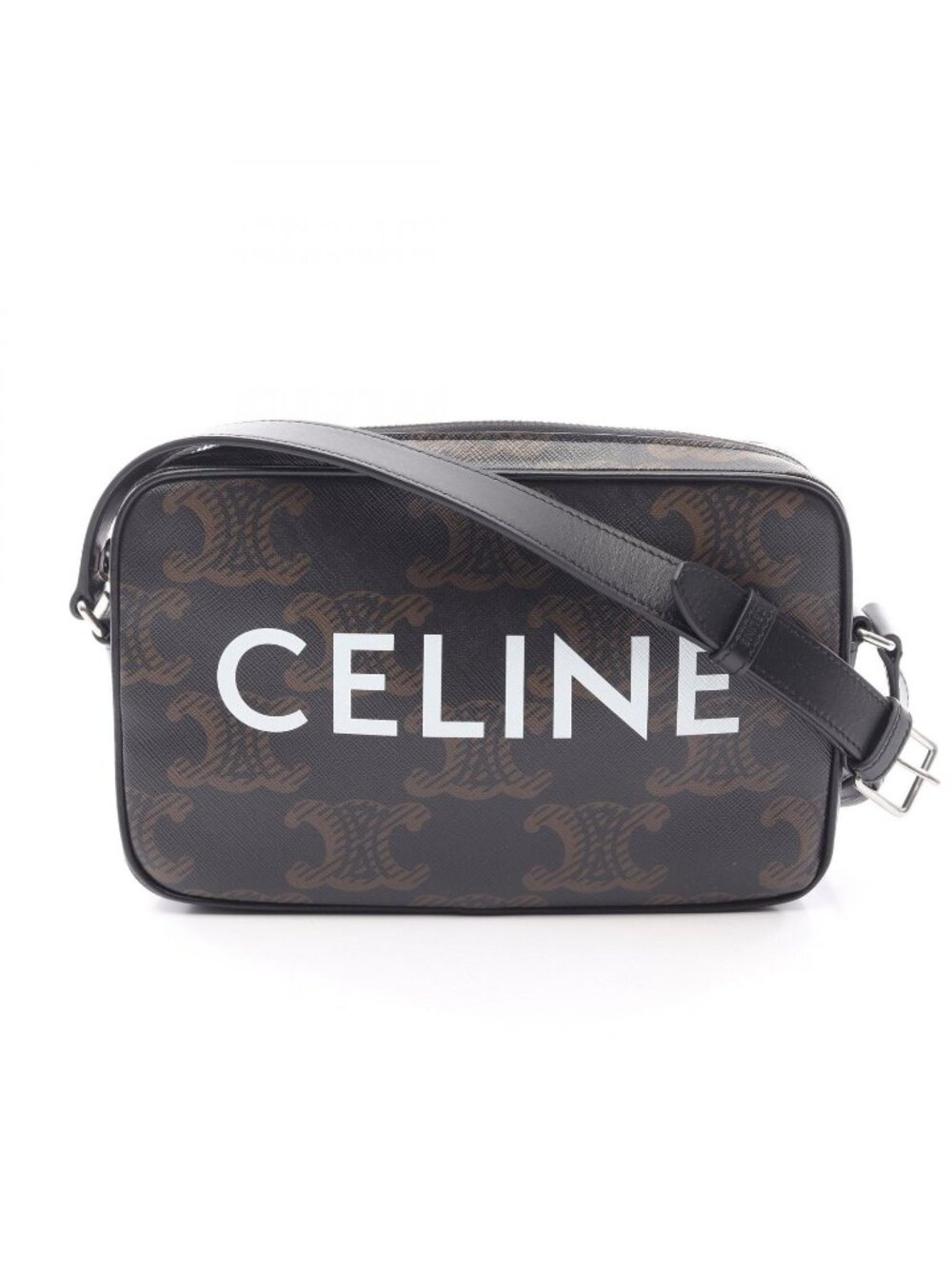 Celine Shoulder Bag Triomphe Black Canvas Leather